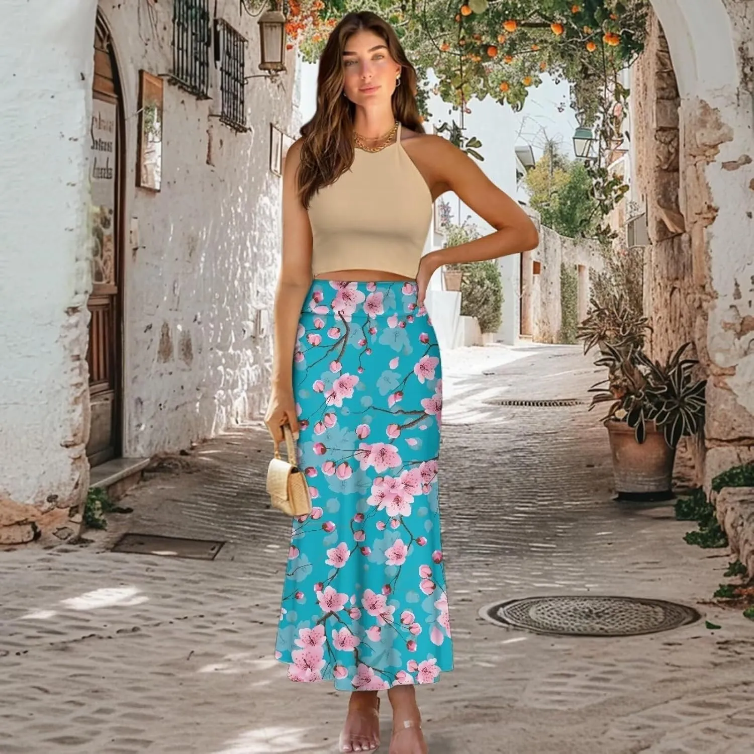 POLERO Vintage Maxi Skirt Women Casual Zipper Swing Midi Skirts High Waist Trendy Outfits