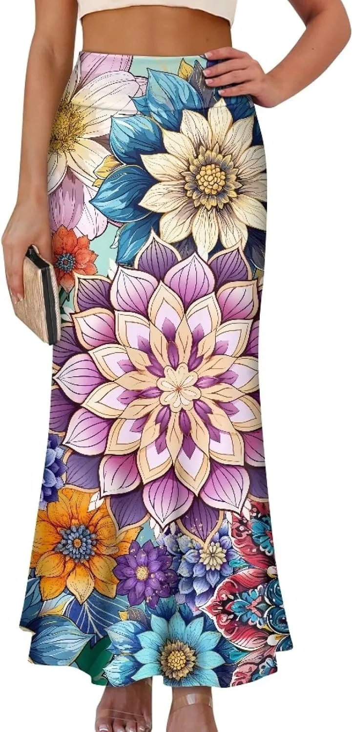POLERO Vintage Maxi Skirt Women Casual Zipper Swing Midi Skirts High Waist Trendy Outfits