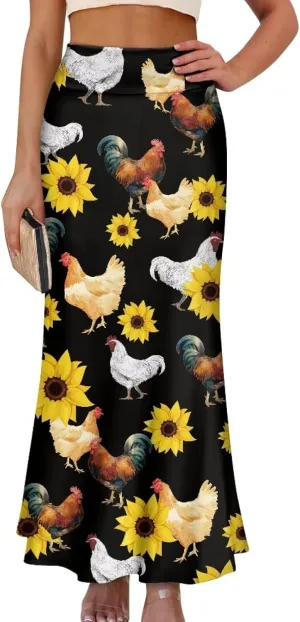 POLERO Vintage Maxi Skirt Women Casual Zipper Swing Midi Skirts High Waist Trendy Outfits