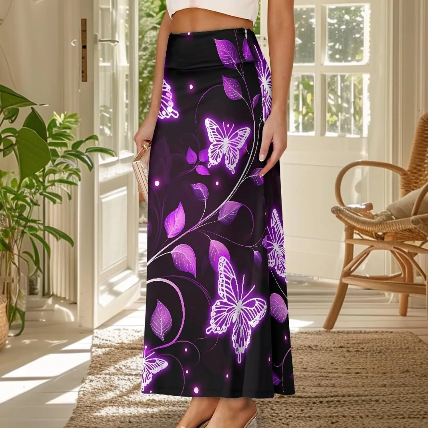 POLERO Vintage Maxi Skirt Women Casual Zipper Swing Midi Skirts High Waist Trendy Outfits