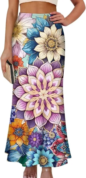 POLERO Vintage Maxi Skirt Women Casual Zipper Swing Midi Skirts High Waist Trendy Outfits