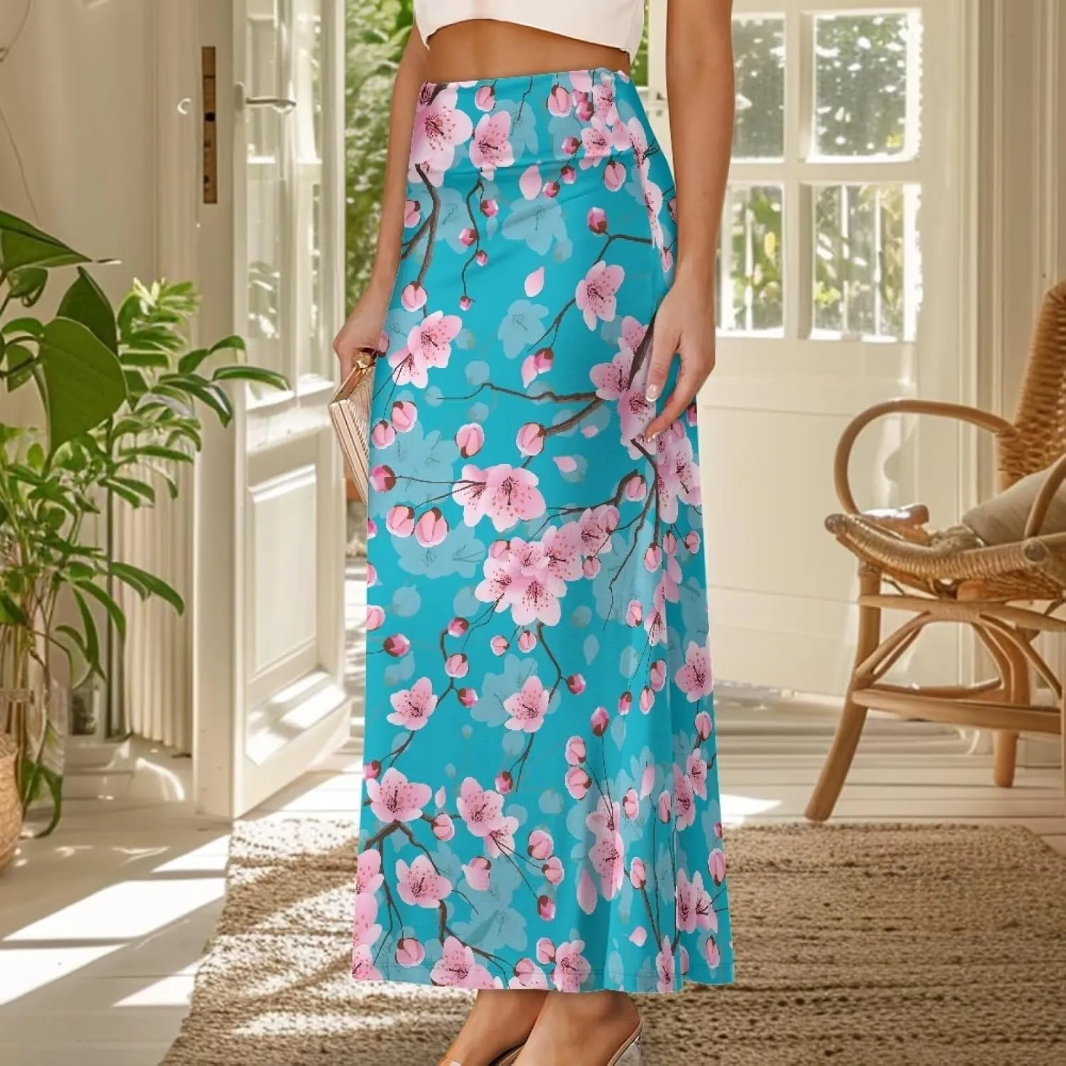 POLERO Vintage Maxi Skirt Women Casual Zipper Swing Midi Skirts High Waist Trendy Outfits