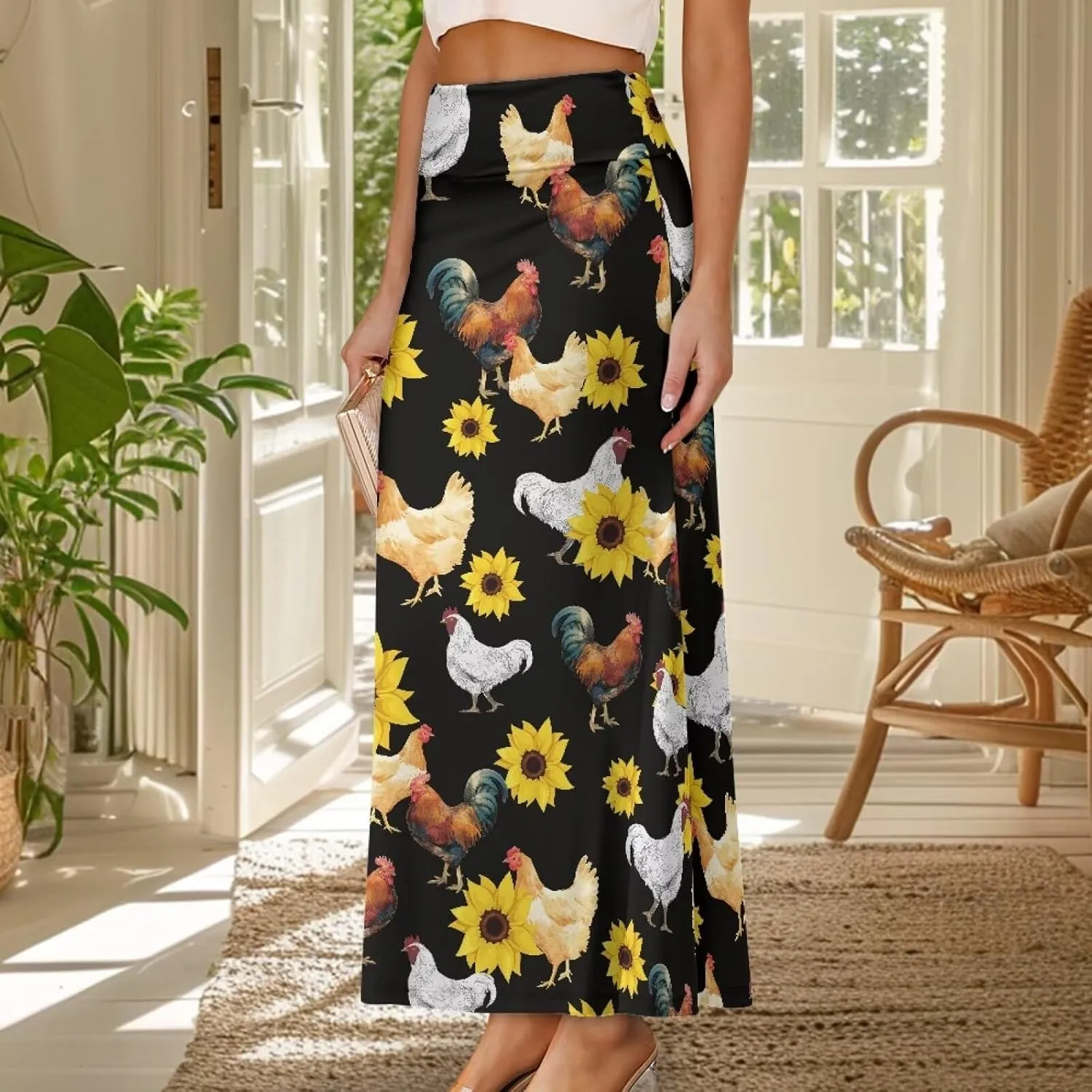 POLERO Vintage Maxi Skirt Women Casual Zipper Swing Midi Skirts High Waist Trendy Outfits
