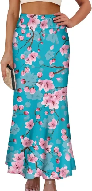 POLERO Vintage Maxi Skirt Women Casual Zipper Swing Midi Skirts High Waist Trendy Outfits