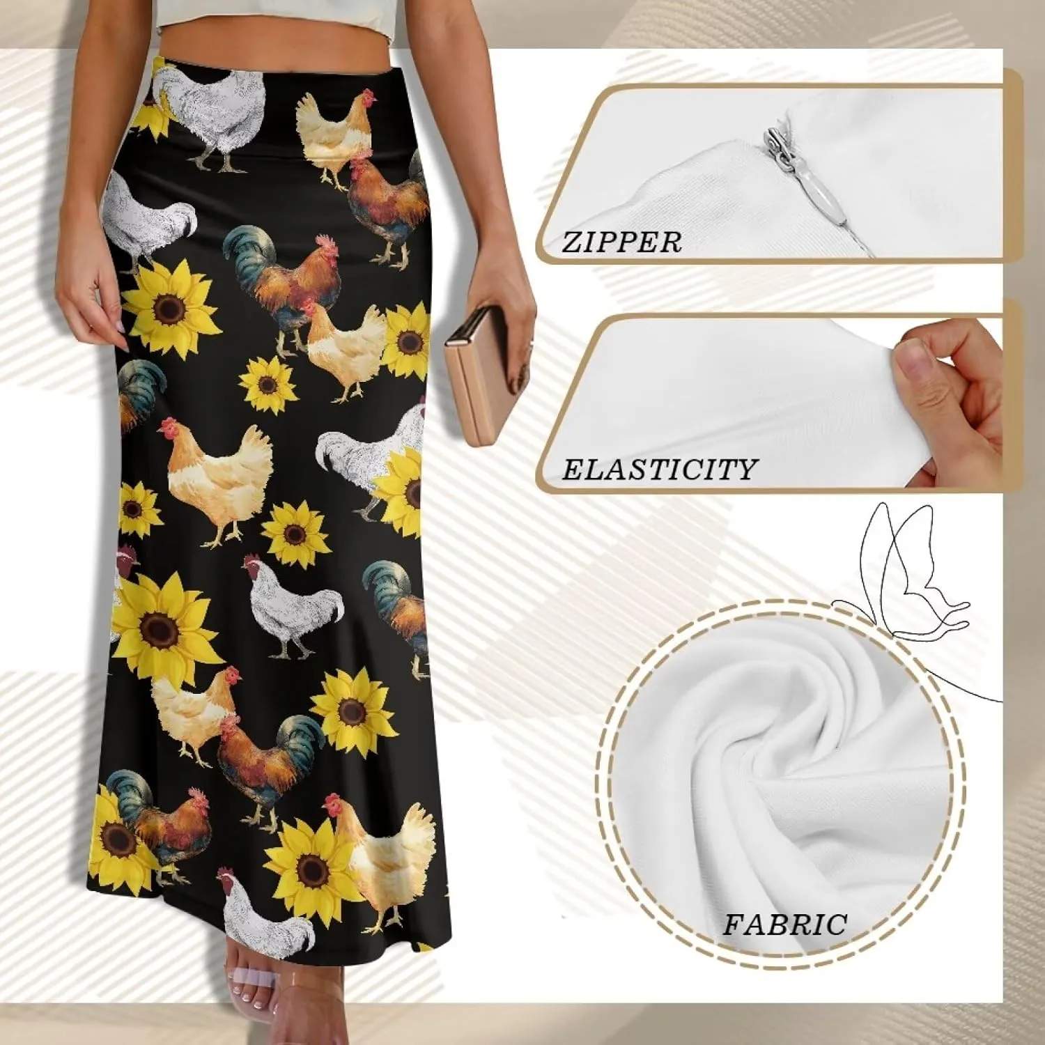 POLERO Vintage Maxi Skirt Women Casual Zipper Swing Midi Skirts High Waist Trendy Outfits