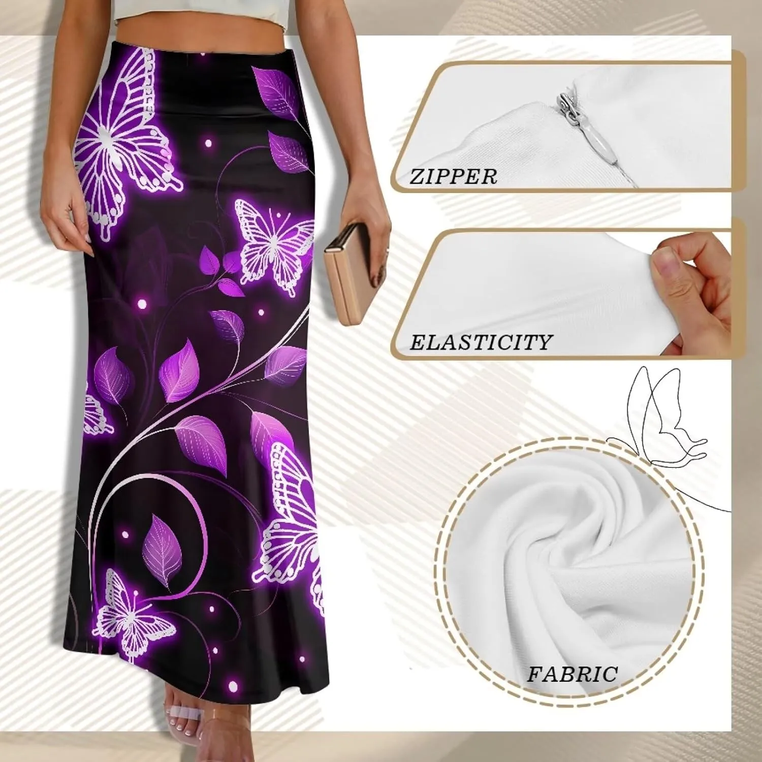 POLERO Vintage Maxi Skirt Women Casual Zipper Swing Midi Skirts High Waist Trendy Outfits