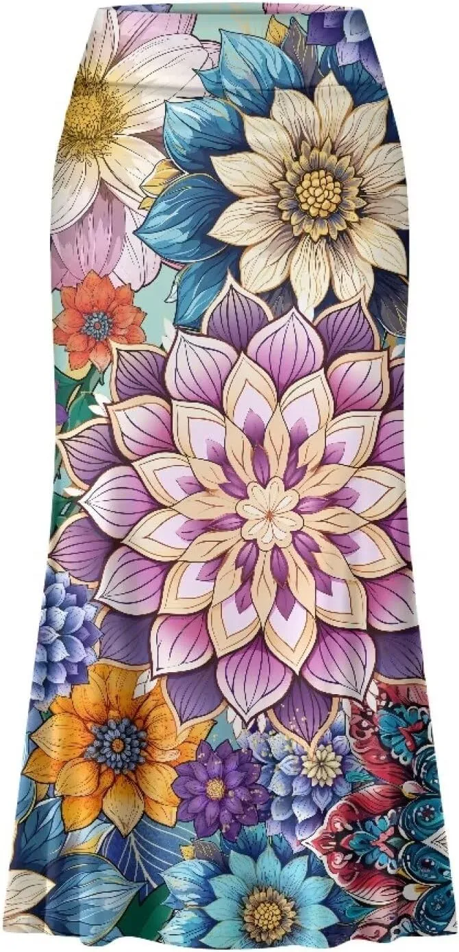 POLERO Vintage Maxi Skirt Women Casual Zipper Swing Midi Skirts High Waist Trendy Outfits