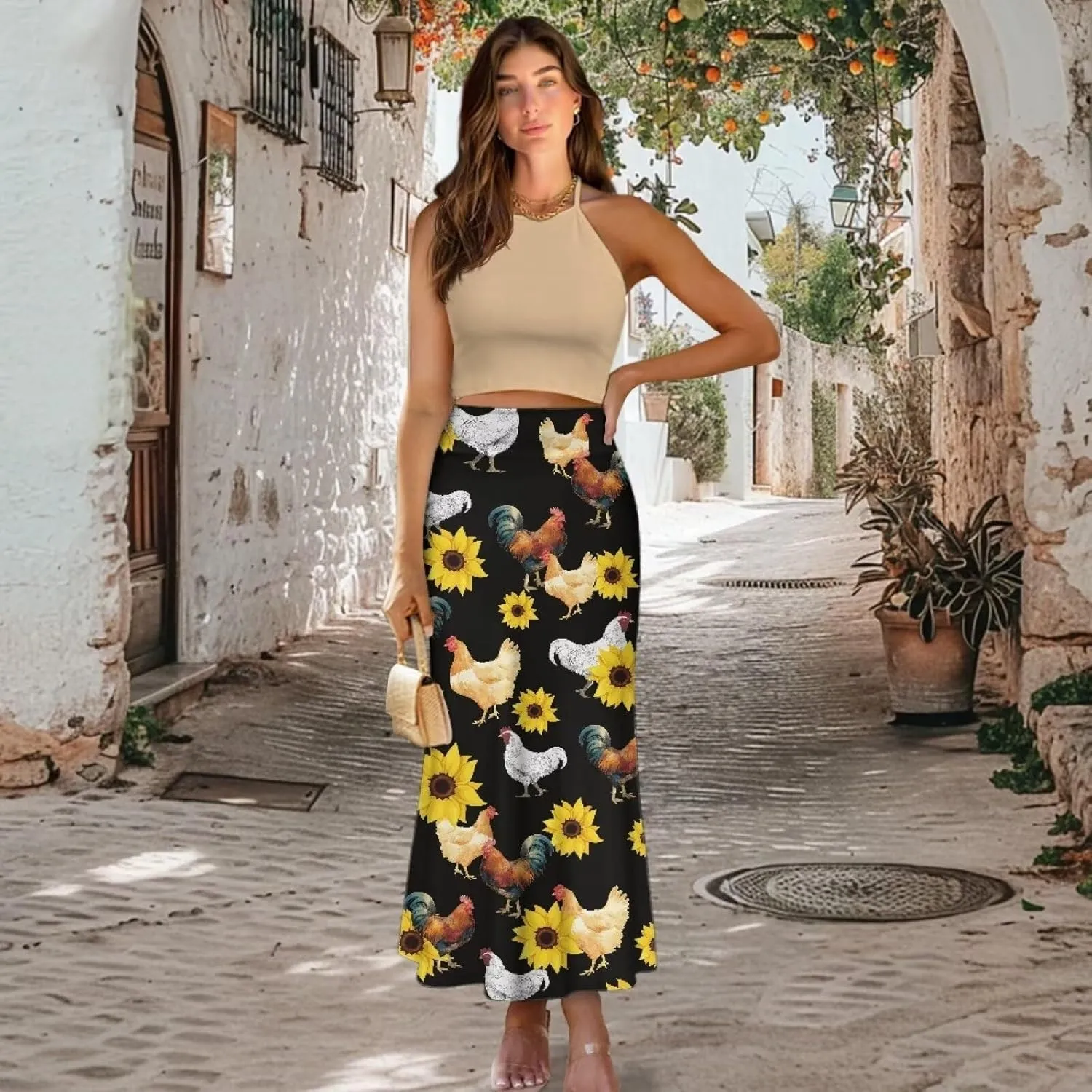 POLERO Vintage Maxi Skirt Women Casual Zipper Swing Midi Skirts High Waist Trendy Outfits