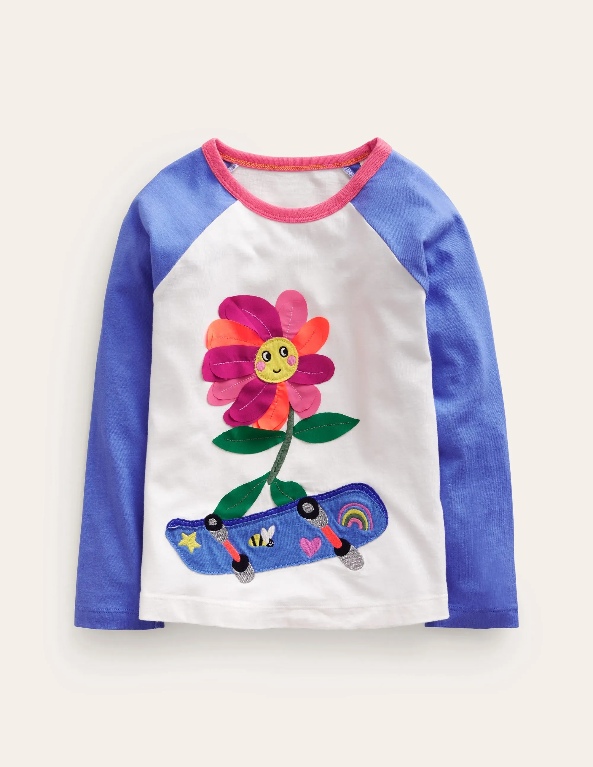 Raglan Appliqué T-Shirt-Surf Blue/Vanilla Pod Flower