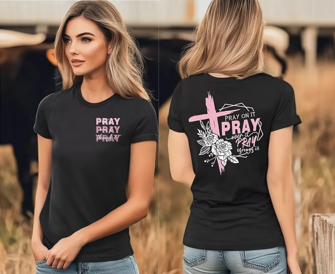 Retro Christian Jesus Faith T Shirts for Women Cross Pray Floral Printed Short Sleeve Inspirational Bible Verse Tee Tops