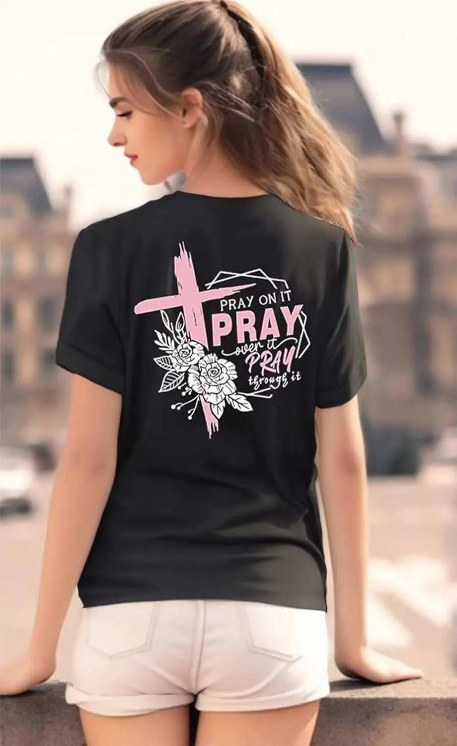 Retro Christian Jesus Faith T Shirts for Women Cross Pray Floral Printed Short Sleeve Inspirational Bible Verse Tee Tops