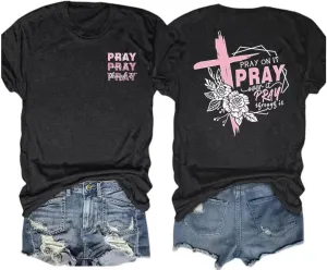 Retro Christian Jesus Faith T Shirts for Women Cross Pray Floral Printed Short Sleeve Inspirational Bible Verse Tee Tops