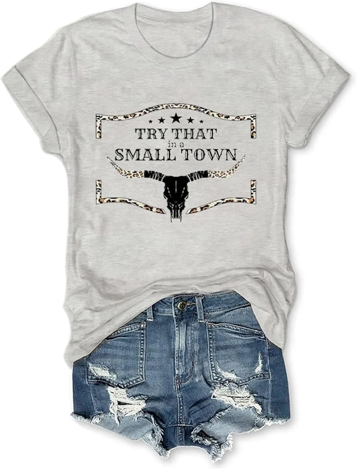 Retro Steer Skull Western T-Shirts for Women Cowboy Vintage Graphic Tees Country Concert Shirt Western Retro Shirt