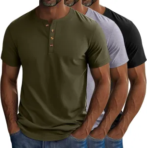Riyiper 3 Pack Men's Big and Tall Henley T-Shirts Short Sleeve Cotton Plus Size Tees Loose Fit Plus Size Oversized Basic Tops