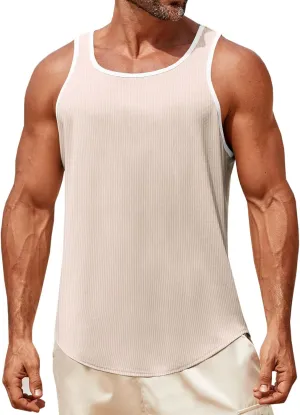 Runcati Mens Sleeveless Tank Tops Workout Muscle Gym Knitted Shirt Athletic Bodybuilding Slim Fit Ribbed T Shirts