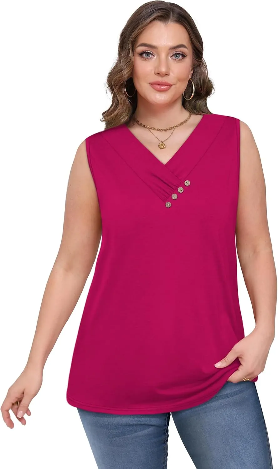 SAMPEEL Tank Top for Women Summer Button Down V Neck T Shirts Sleeveless Loose Fit Fashion Tops 2025