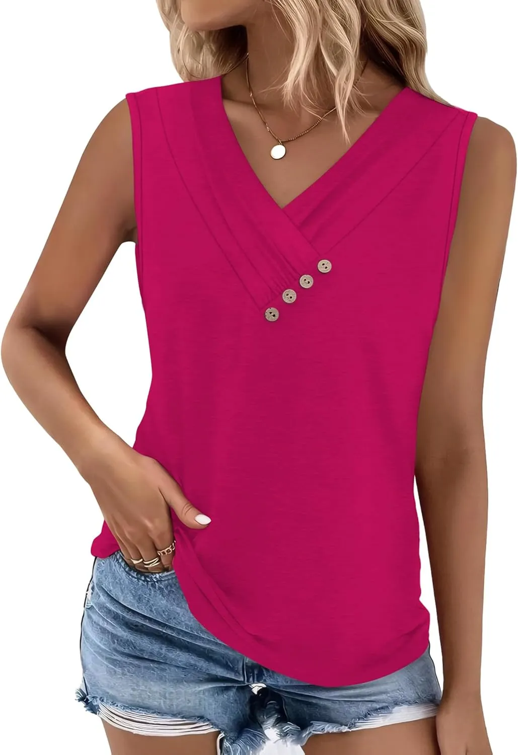 SAMPEEL Tank Top for Women Summer Button Down V Neck T Shirts Sleeveless Loose Fit Fashion Tops 2025