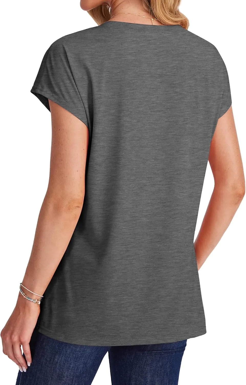 SAMPEEL Womens T Shirts V Neck Cap Short Sleeve Summer Tops Trendy 2025 Loose Casual Tshirts with Pocket