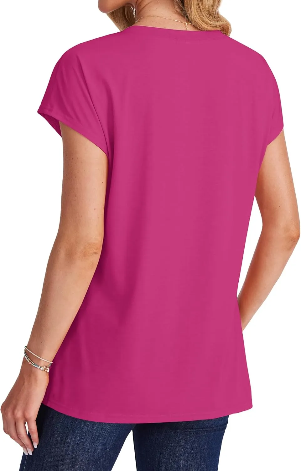 SAMPEEL Womens T Shirts V Neck Cap Short Sleeve Summer Tops Trendy 2025 Loose Casual Tshirts with Pocket