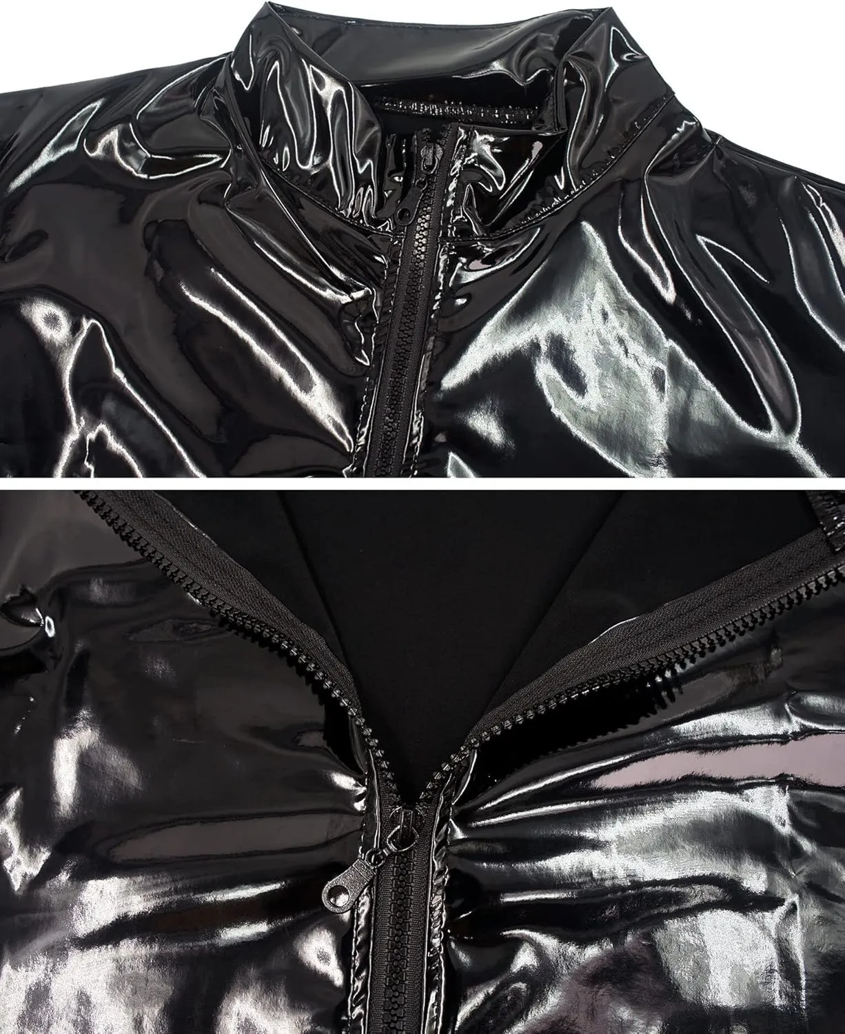 SEAUR Men's Shiny Patent Leather Jacket Casual Slim Fit Leather Muscle Tank Top T-Shirts Nightclub Party Clubwear