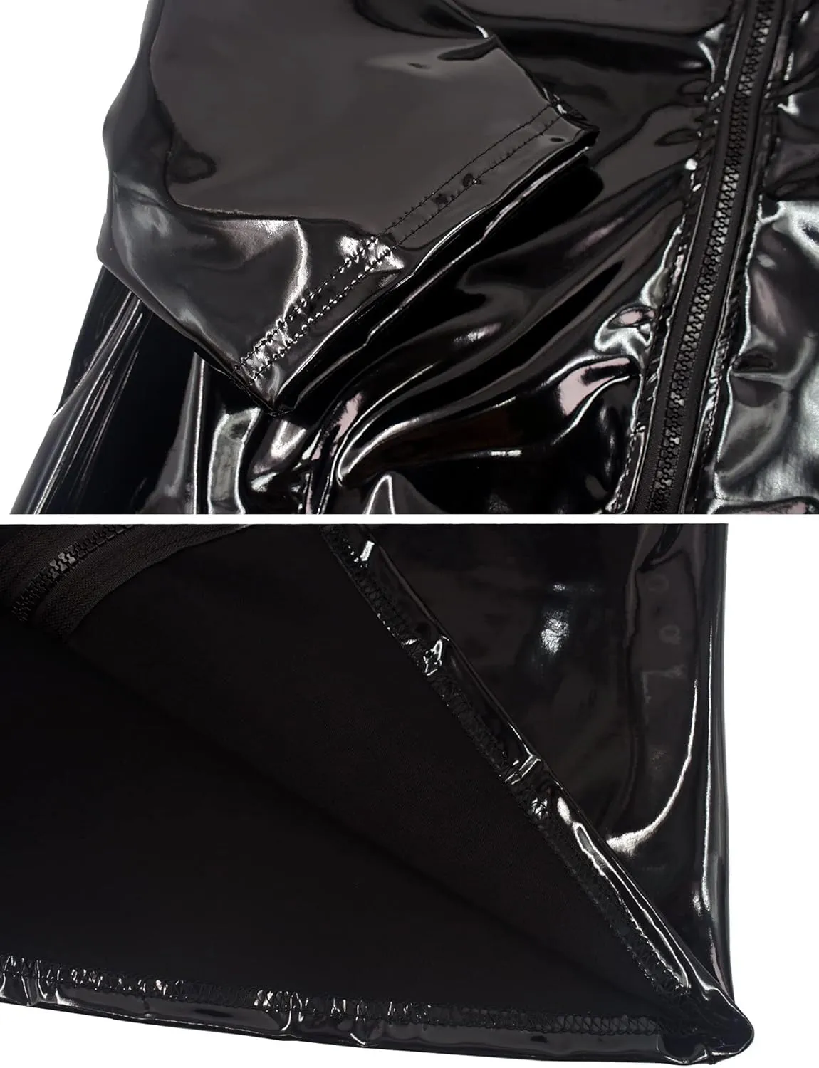 SEAUR Men's Shiny Patent Leather Jacket Casual Slim Fit Leather Muscle Tank Top T-Shirts Nightclub Party Clubwear