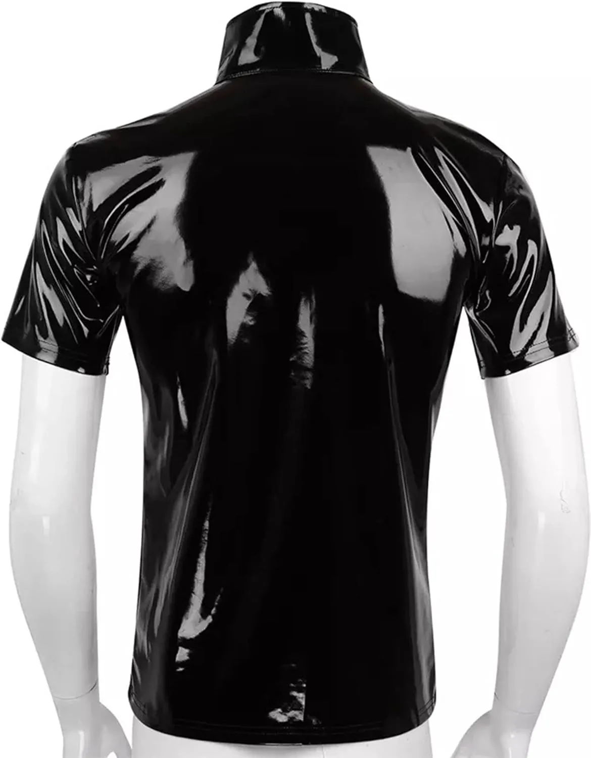 SEAUR Men's Shiny Patent Leather Jacket Casual Slim Fit Leather Muscle Tank Top T-Shirts Nightclub Party Clubwear