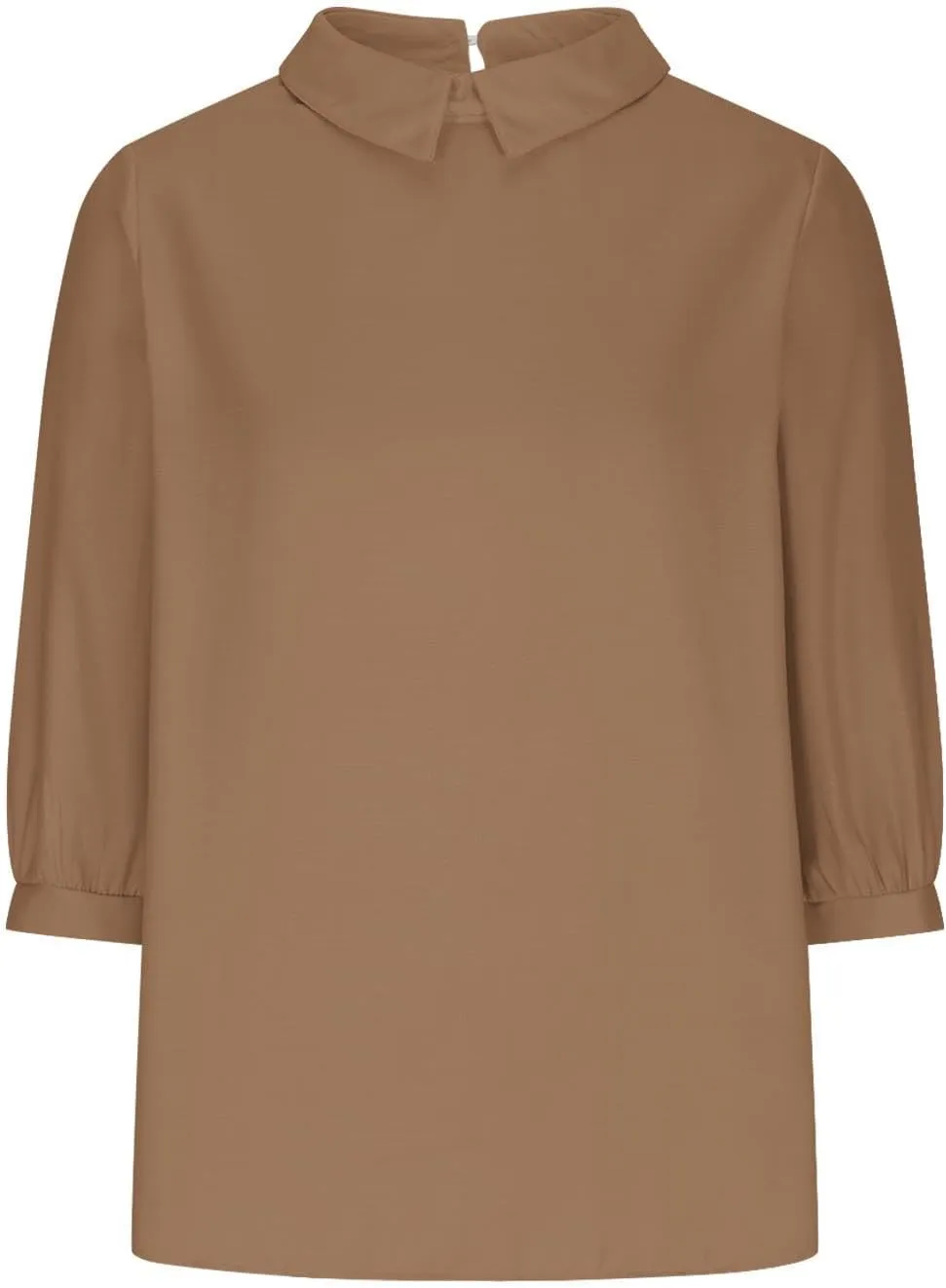 Shirts for Women Peter Pan Collar Neck 3/4 Sleeve Blouses Casual Loose Fit T Shirt Solid Color Plain Petite Tops