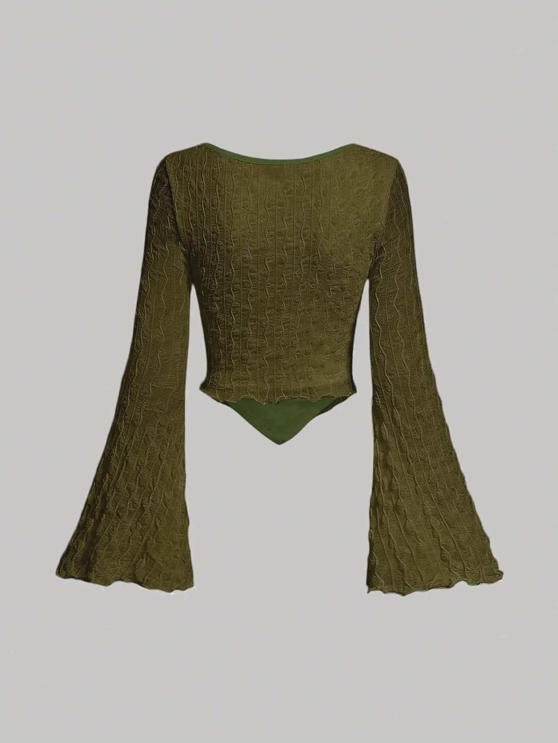 SOLY HUX Women's Long Bell Sleeve Tops Mesh Sweetheart Neck Going Out Crop Top Casual Asymmetrical T Shirts Tees