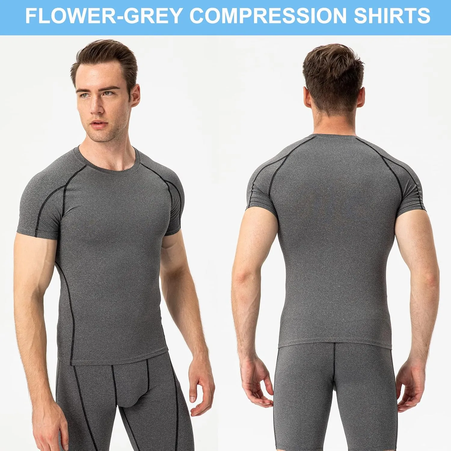SPVISE Men's Compression Shirts Short Sleeve Workout Gym T-Shirt Running Tops Cool Dry Sports Base Layer Athletic Undershirts