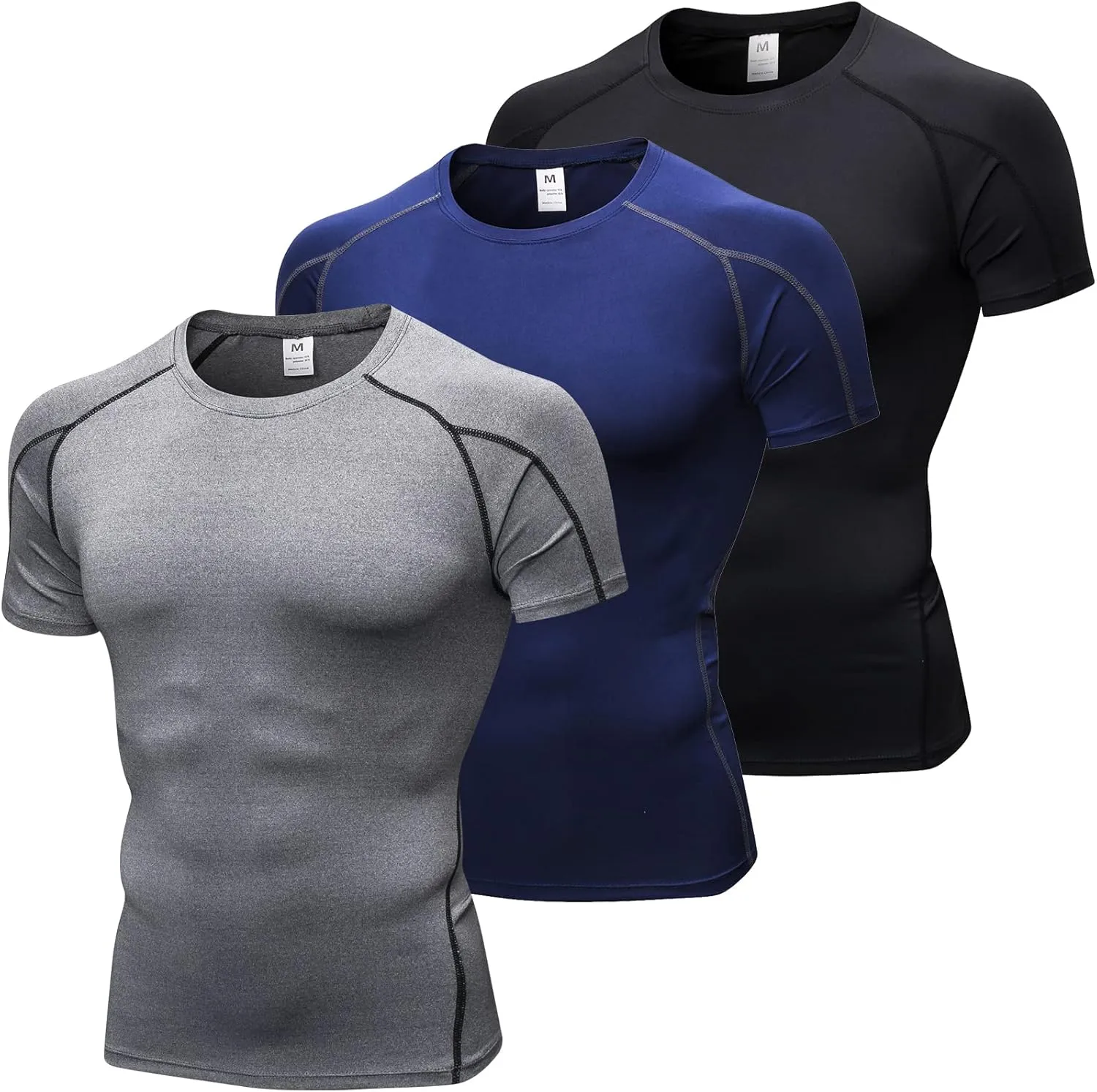 SPVISE Men's Compression Shirts Short Sleeve Workout Gym T-Shirt Running Tops Cool Dry Sports Base Layer Athletic Undershirts