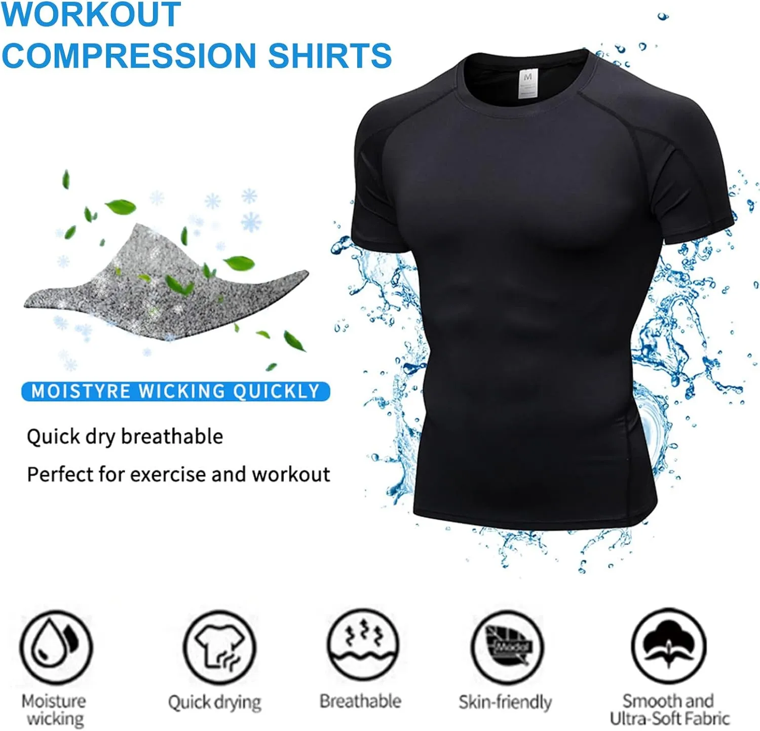 SPVISE Men's Compression Shirts Short Sleeve Workout Gym T-Shirt Running Tops Cool Dry Sports Base Layer Athletic Undershirts