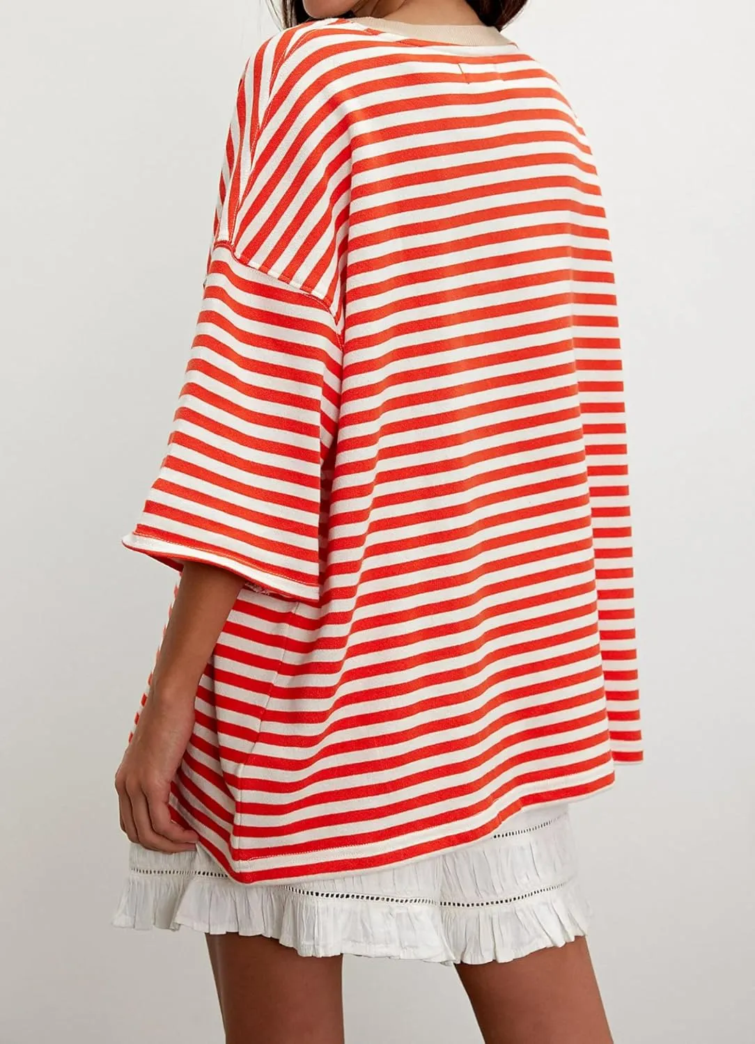 Striped 3/4 Sleeve Sweatshirts Women Oversized Color Block Crewneck T Shirt 2025 Summer Loose Fit Tee Tops Y2K Clothes