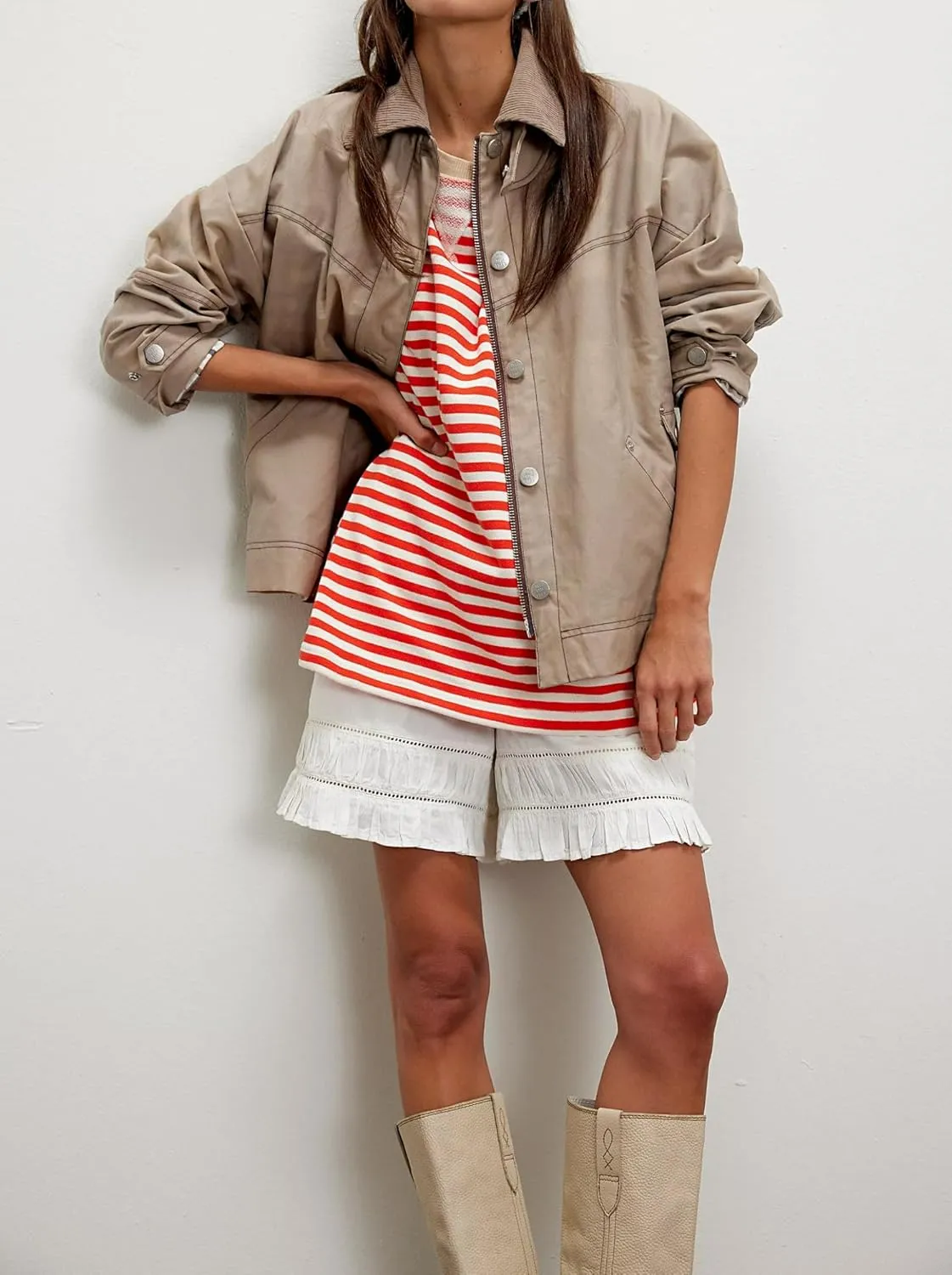 Striped 3/4 Sleeve Sweatshirts Women Oversized Color Block Crewneck T Shirt 2025 Summer Loose Fit Tee Tops Y2K Clothes