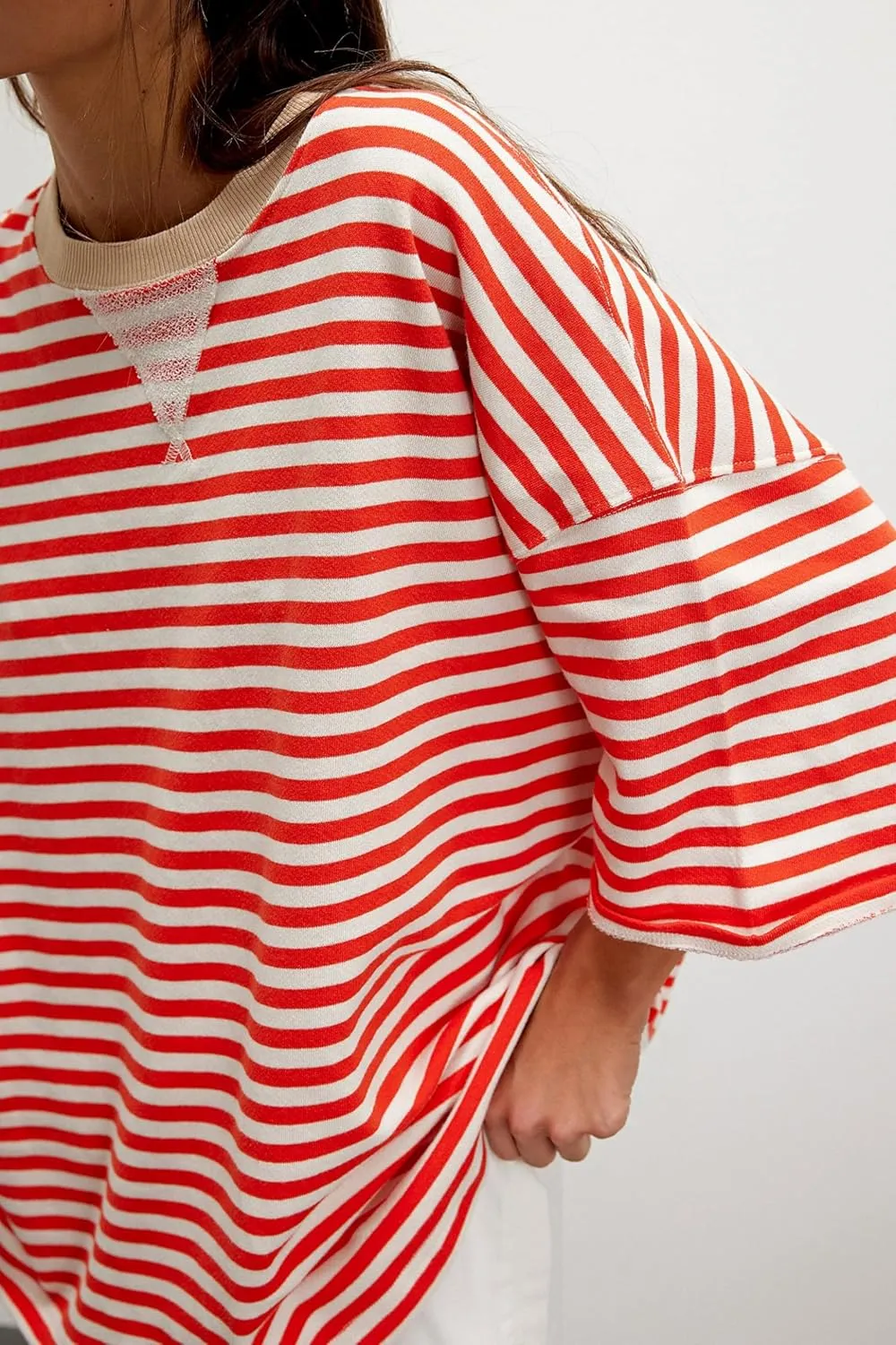 Striped 3/4 Sleeve Sweatshirts Women Oversized Color Block Crewneck T Shirt 2025 Summer Loose Fit Tee Tops Y2K Clothes