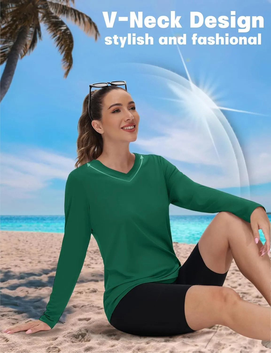 TACVASEN Women's Long Sleeve V Neck Workout Tops UPF 50  Sun Protection Quick Dry Lightweight Hiking Running T-Shirts