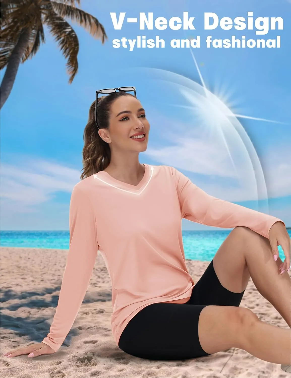 TACVASEN Women's Long Sleeve V Neck Workout Tops UPF 50  Sun Protection Quick Dry Lightweight Hiking Running T-Shirts