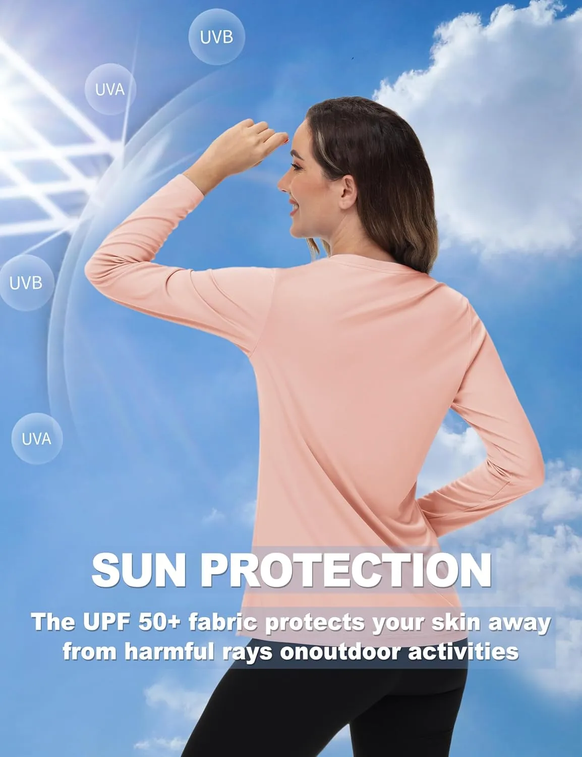 TACVASEN Women's Long Sleeve V Neck Workout Tops UPF 50  Sun Protection Quick Dry Lightweight Hiking Running T-Shirts