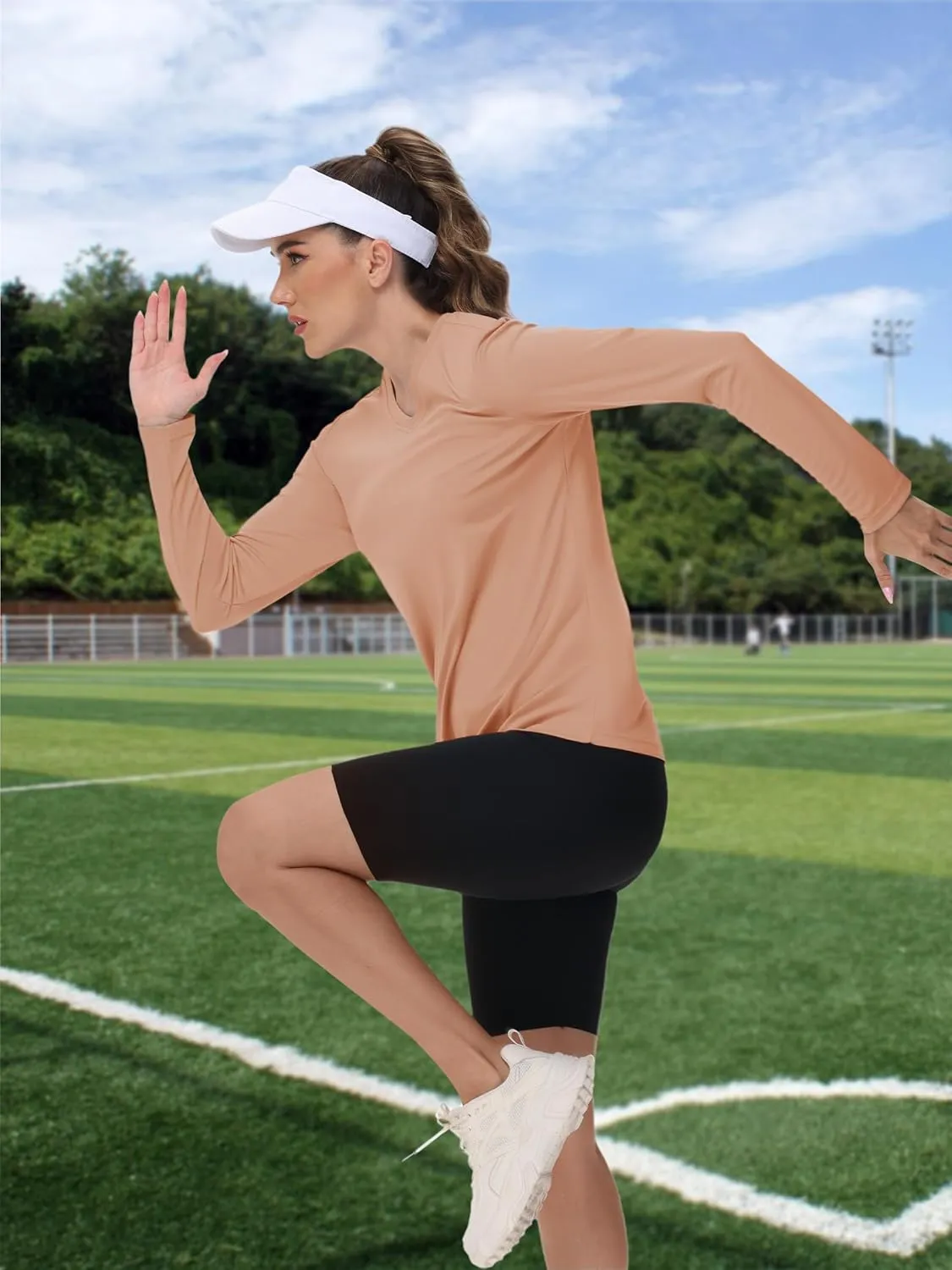 TACVASEN Women's Long Sleeve V Neck Workout Tops UPF 50  Sun Protection Quick Dry Lightweight Hiking Running T-Shirts