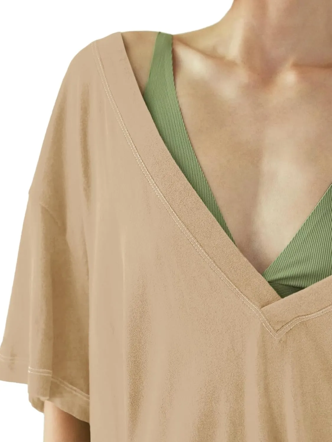 Tankaneo Womens Oversized Tshirts Deep V Neck Short Sleeve Tops Summer Casual Loose Fit Side Slit Tunic Shirts