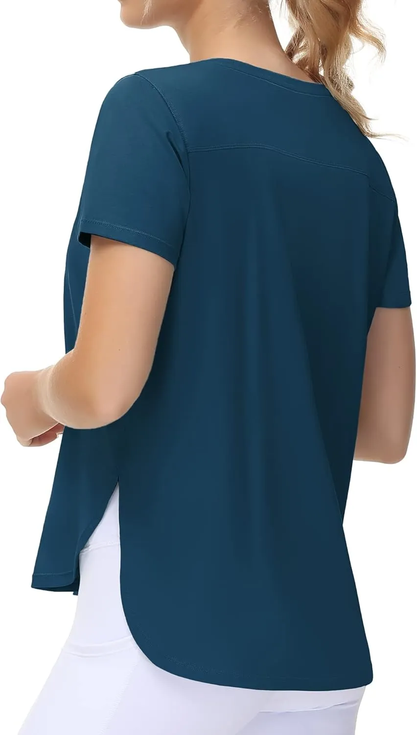 THE GYM PEOPLE Women's Workout T-Shirts Loose Fit Short Sleeve Cotton Running Basic Tee Tops with Split Hem