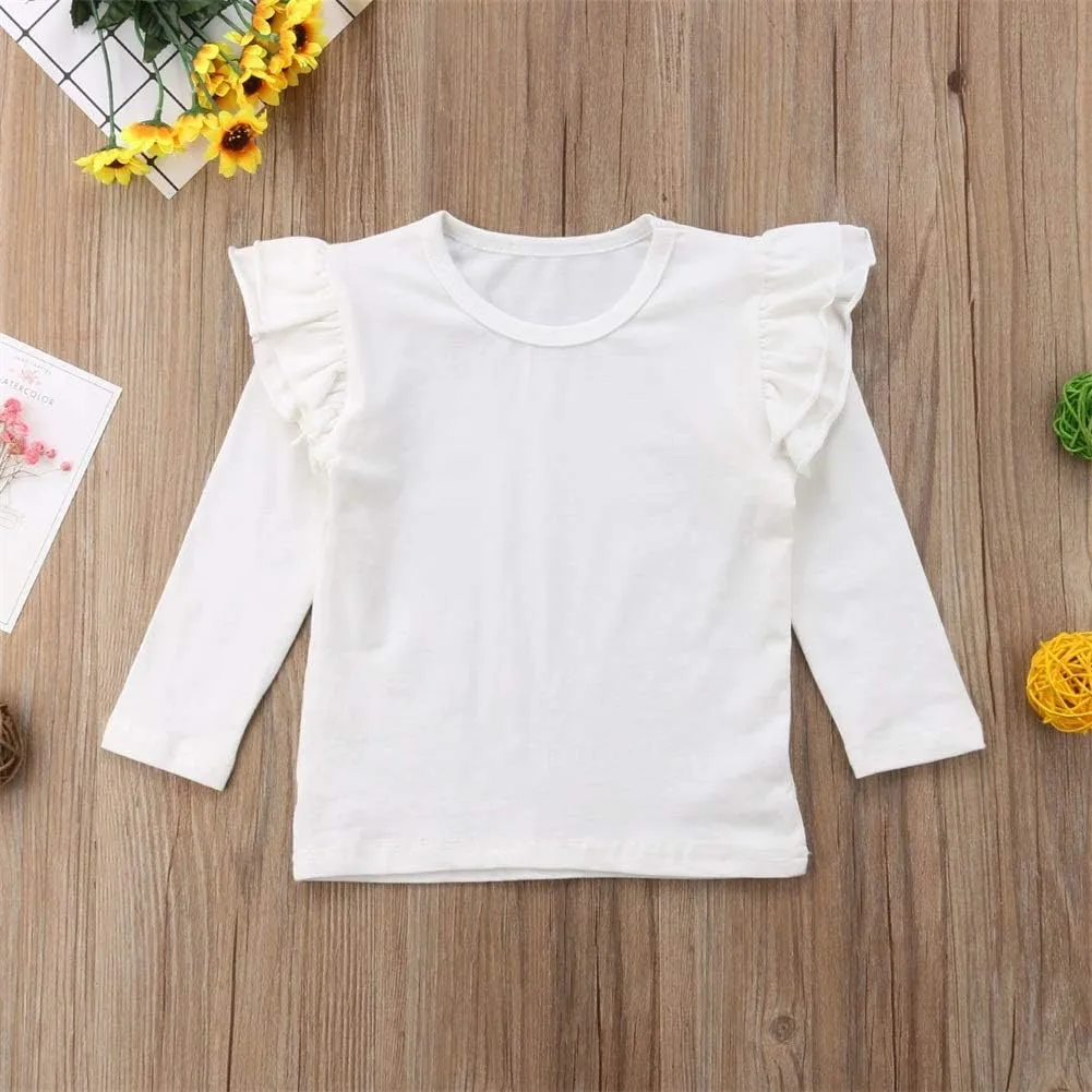Toddler Baby Boy Girl Basic Solid Plain Organic Cotton T Shirts Tops Long Sleeve Tee Shirt Girls Clothes