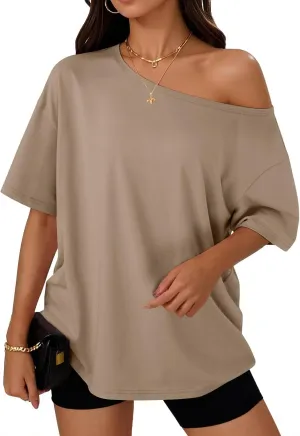 Trendy Queen Womens Off The Shoulder Tops Oversized T-Shirts Short Sleeve Tees Summer 2025 Casual Spring Fashion Clothes
