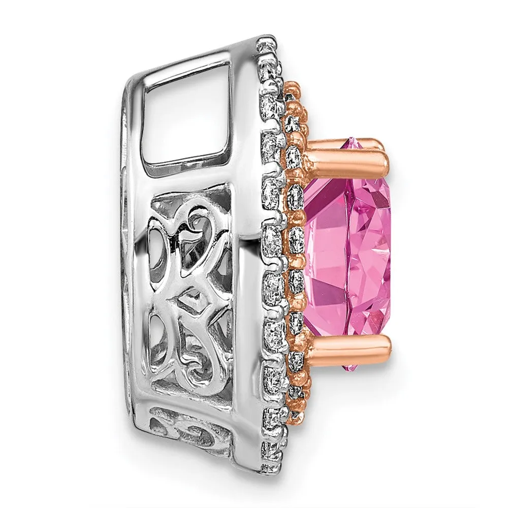 Two-Tone Lab Grown VS/SI FGH Diamond & Created Pink Sapphire Pendant in 14k White & Rose Gold