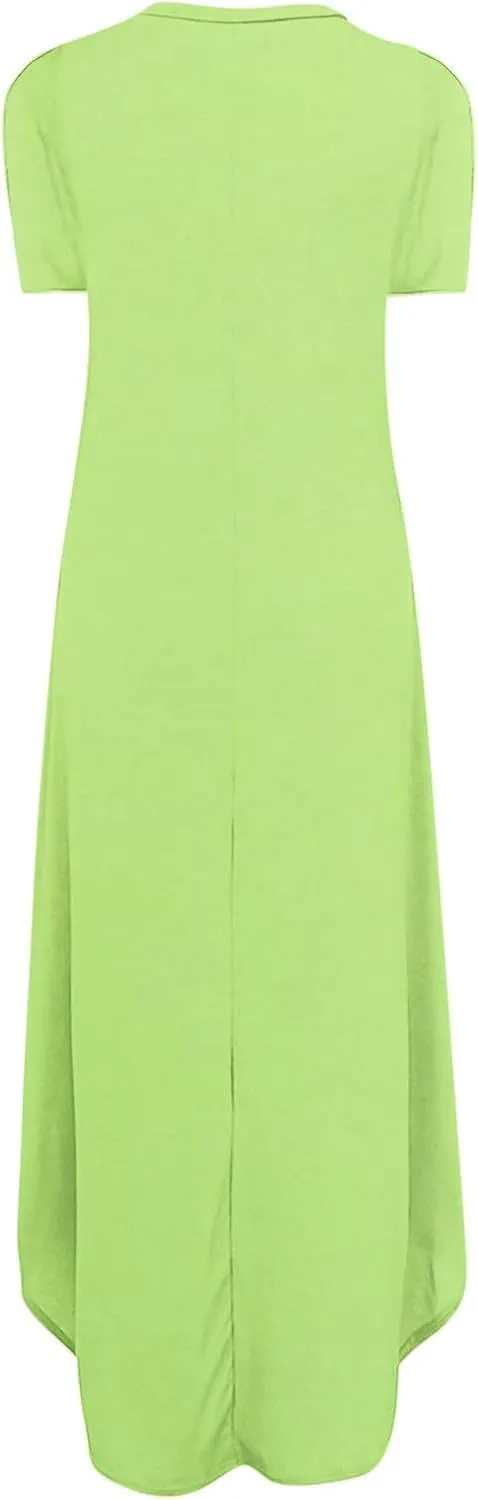Vacation Dresses for Women 2024 Short Sleeve Maxi T-Shirts Dress Summer Loose Causal Beach Dress with Pockets