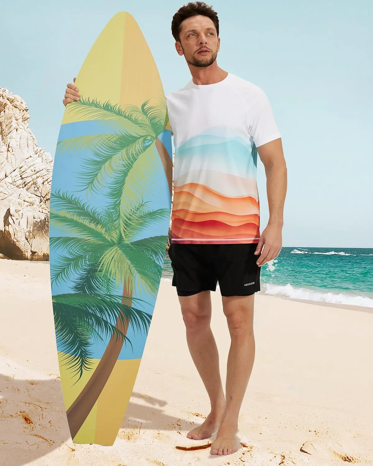 VAYAGER Men's Swim Shirt Short Sleeve UPF 50  Rash Guard Quick Dry Water Beach Sun Protection T Shirts