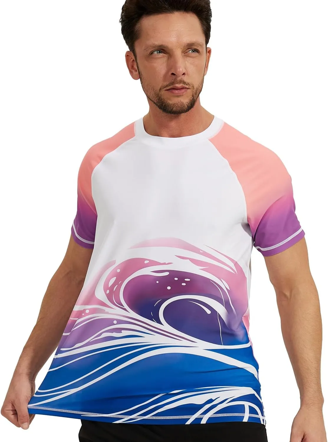 VAYAGER Men's Swim Shirt Short Sleeve UPF 50  Rash Guard Quick Dry Water Beach Sun Protection T Shirts