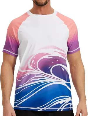 VAYAGER Men's Swim Shirt Short Sleeve UPF 50  Rash Guard Quick Dry Water Beach Sun Protection T Shirts