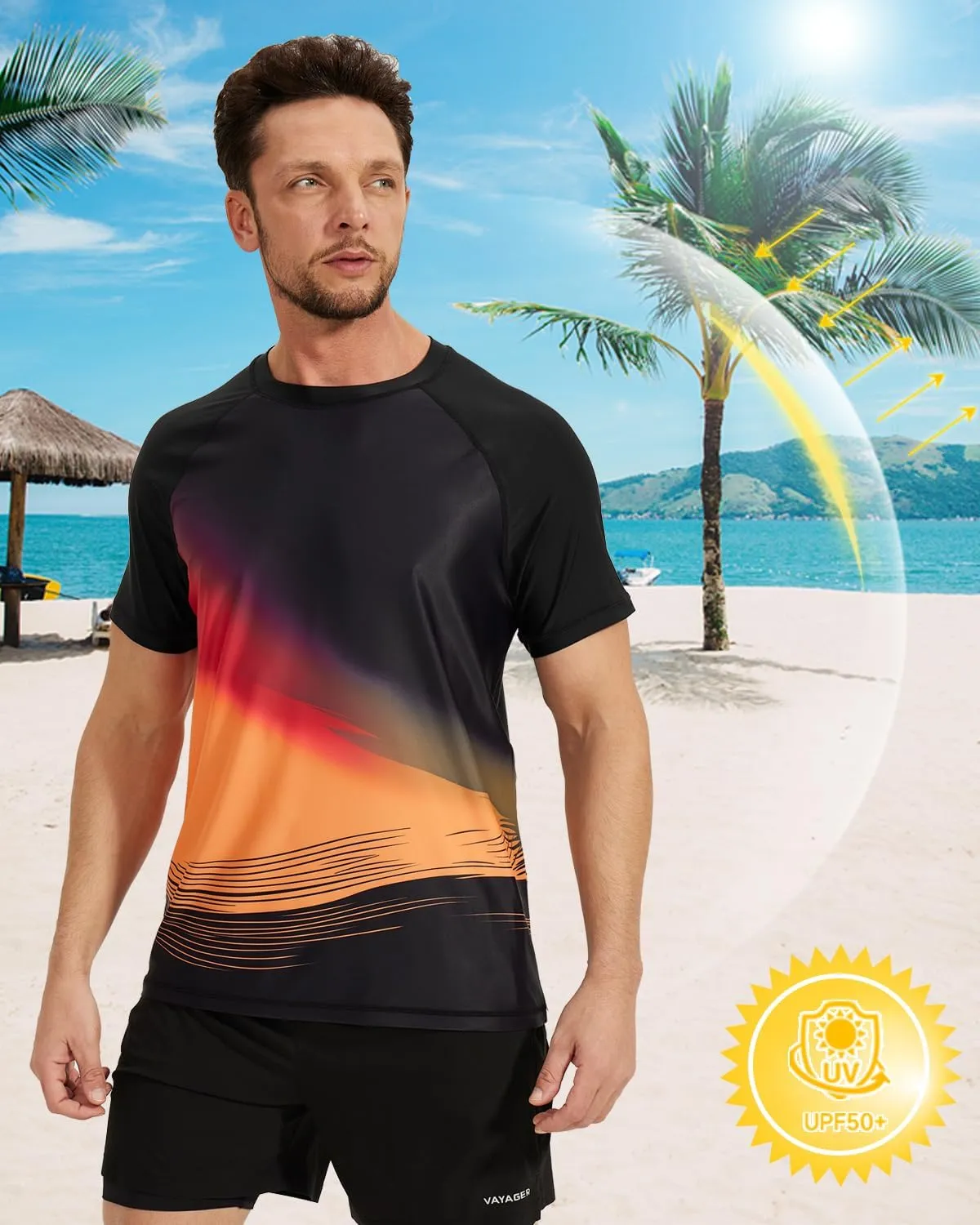 VAYAGER Men's Swim Shirt Short Sleeve UPF 50  Rash Guard Quick Dry Water Beach Sun Protection T Shirts