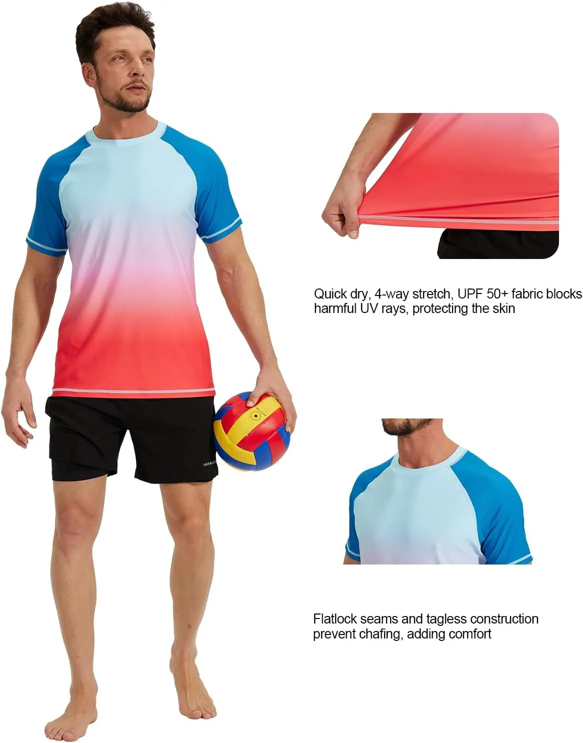 VAYAGER Men's Swim Shirt Short Sleeve UPF 50  Rash Guard Quick Dry Water Beach Sun Protection T Shirts