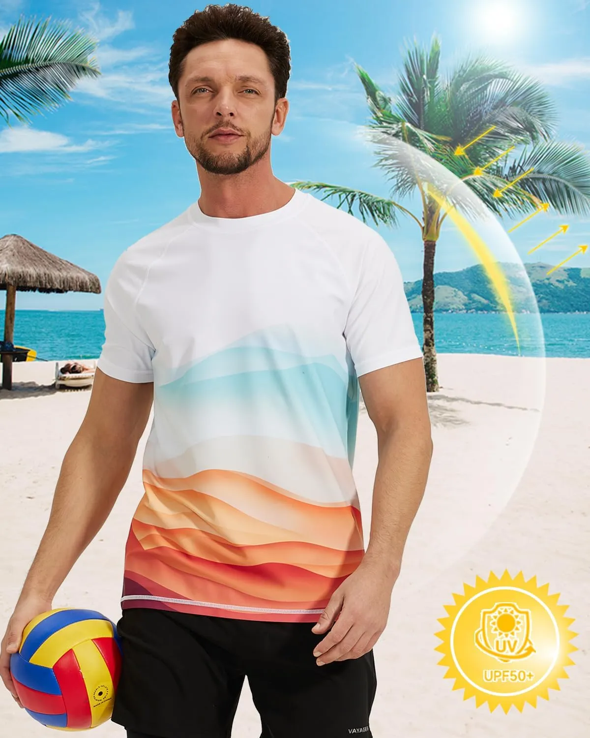VAYAGER Men's Swim Shirt Short Sleeve UPF 50  Rash Guard Quick Dry Water Beach Sun Protection T Shirts